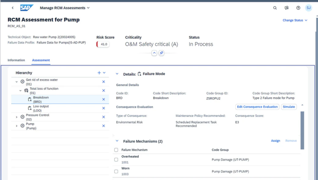 screenshot of SAP Enterprise Asset Management